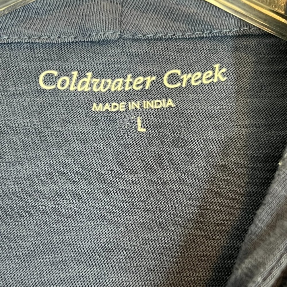 Coldwater Creek Blue Hoodie Hooded Embroidered Jacket Large Zip Pockets - Picture 6 of 10